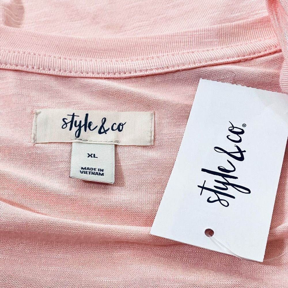NWT Style & Co Sz L & XL Style & Co Pink Sleekly Drapey V-Neck T-Shirt Top - Picture 3 of 10